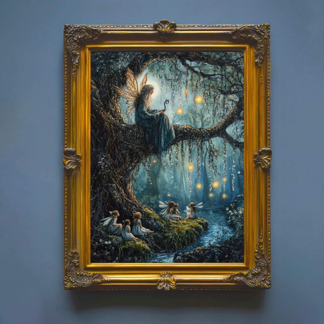 Willow Tree Fairy Print, Vintage Cottagecore Art