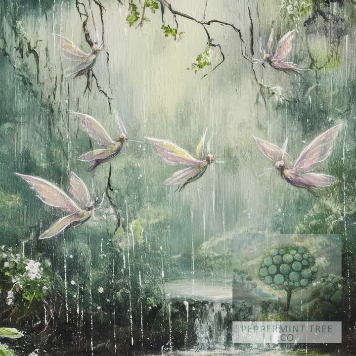 Fairy Raindrop Singers Print, Vintage Fairytale Cottagecore Art
