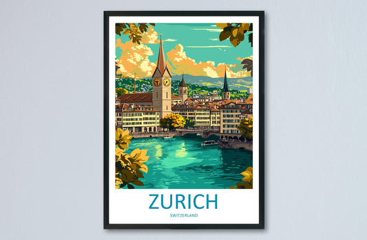 Zurich Travel Print Switzerland Wall Art Cityscape Poster Lake Zurich Decor Gift for Europe Lover Swiss Architecture Art
