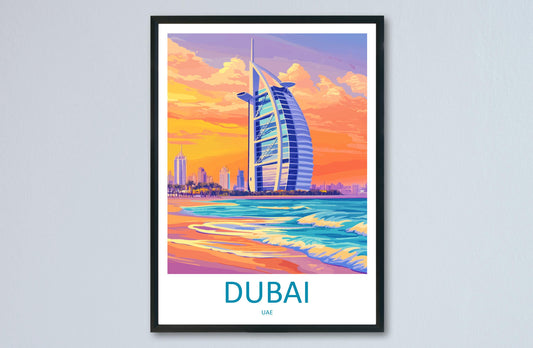 Dubai Travel Print UAE Wall Art City Skyline Poster Desert Decor Gift for Architecture Lover Middle Eastern Landscape Art