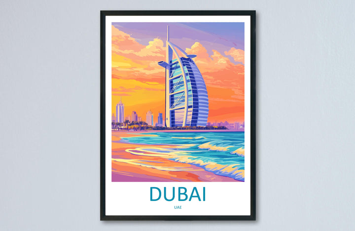 Dubai Travel Print UAE Wall Art City Skyline Poster Desert Decor Gift for Architecture Lover Middle Eastern Landscape Art