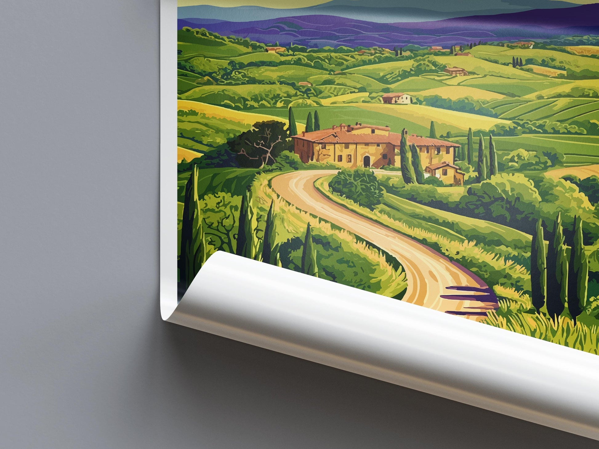 Tuscany Travel Print Italy Wall Art Countryside Landscape Poster Rustic Decor Gift for Wine Lover Scenic Village Art Print