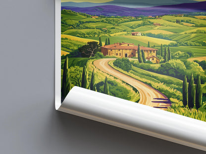 Tuscany Travel Print Italy Wall Art Countryside Landscape Poster Rustic Decor Gift for Wine Lover Scenic Village Art Print