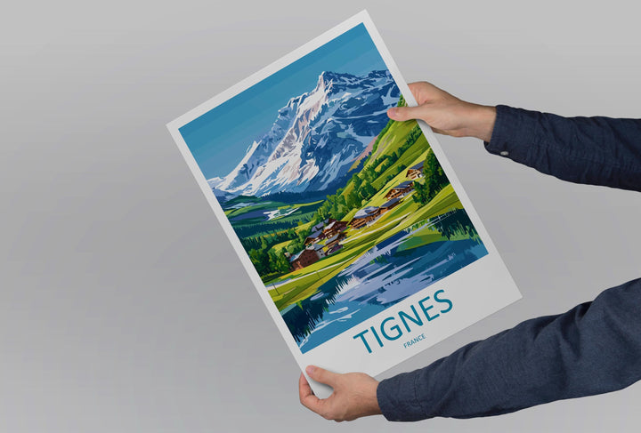 Tignes Travel Print France Wall Art Alpine Landscape Poster Ski Resort Decor Gift for Adventure Lover Mountain Scenery Art