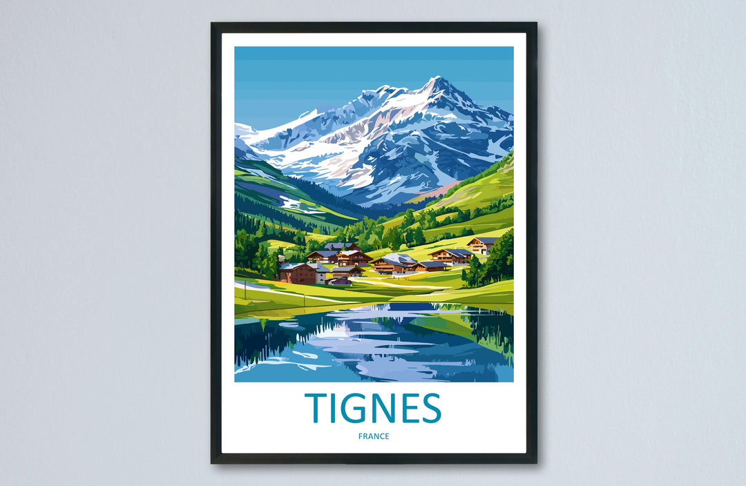 Tignes Travel Print France Wall Art Alpine Landscape Poster Ski Resort Decor Gift for Adventure Lover Mountain Scenery Art