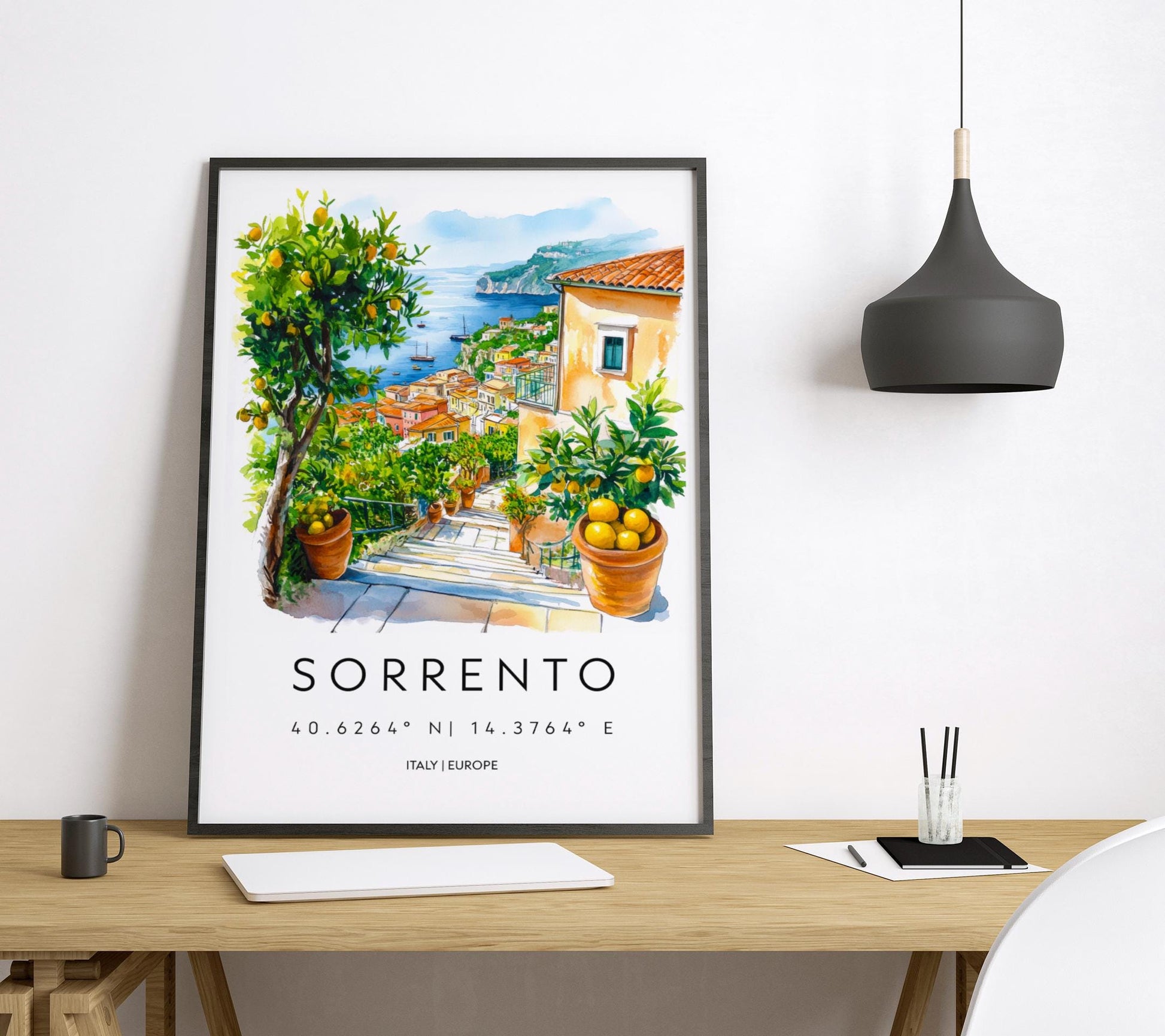 Sorrento Watercolor Poster Sorrento Travel Print Sorrento Wall Art Sorrento Cityscape Painting Sorrento Souvenir Italy Decor