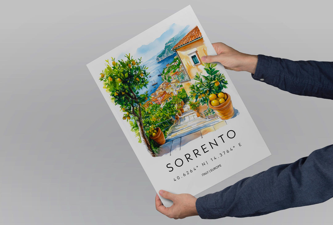 Sorrento Watercolor Poster Sorrento Travel Print Sorrento Wall Art Sorrento Cityscape Painting Sorrento Souvenir Italy Decor