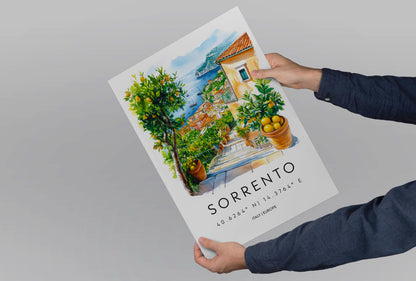 Sorrento Watercolor Poster Sorrento Travel Print Sorrento Wall Art Sorrento Cityscape Painting Sorrento Souvenir Italy Decor
