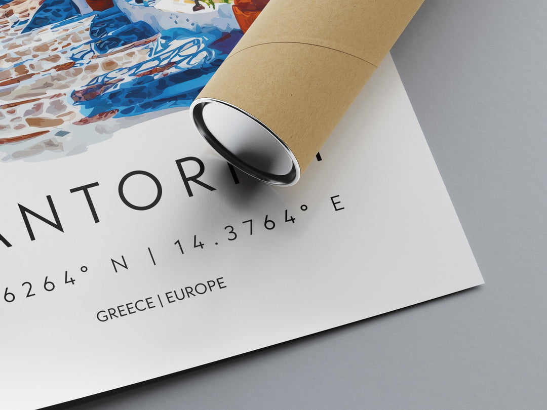 Santorini Watercolor Poster Santorini Travel Print Santorini Wall Art Santorini Cityscape Painting Santorini Souvenir Greece Decor