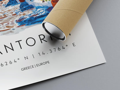 Santorini Watercolor Poster Santorini Travel Print Santorini Wall Art Santorini Cityscape Painting Santorini Souvenir Greece Decor