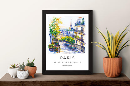 Paris Watercolor Poster Paris Travel Print Paris Wall Art Paris Cityscape Painting Paris Souvenir France Home Decor