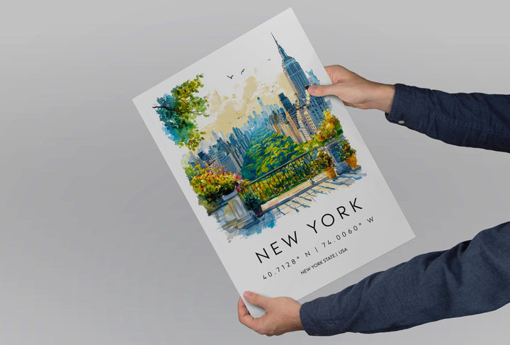 New York Watercolor Poster New York Travel Print New York Wall Art New York Cityscape Painting New York Souvenir USA Decor