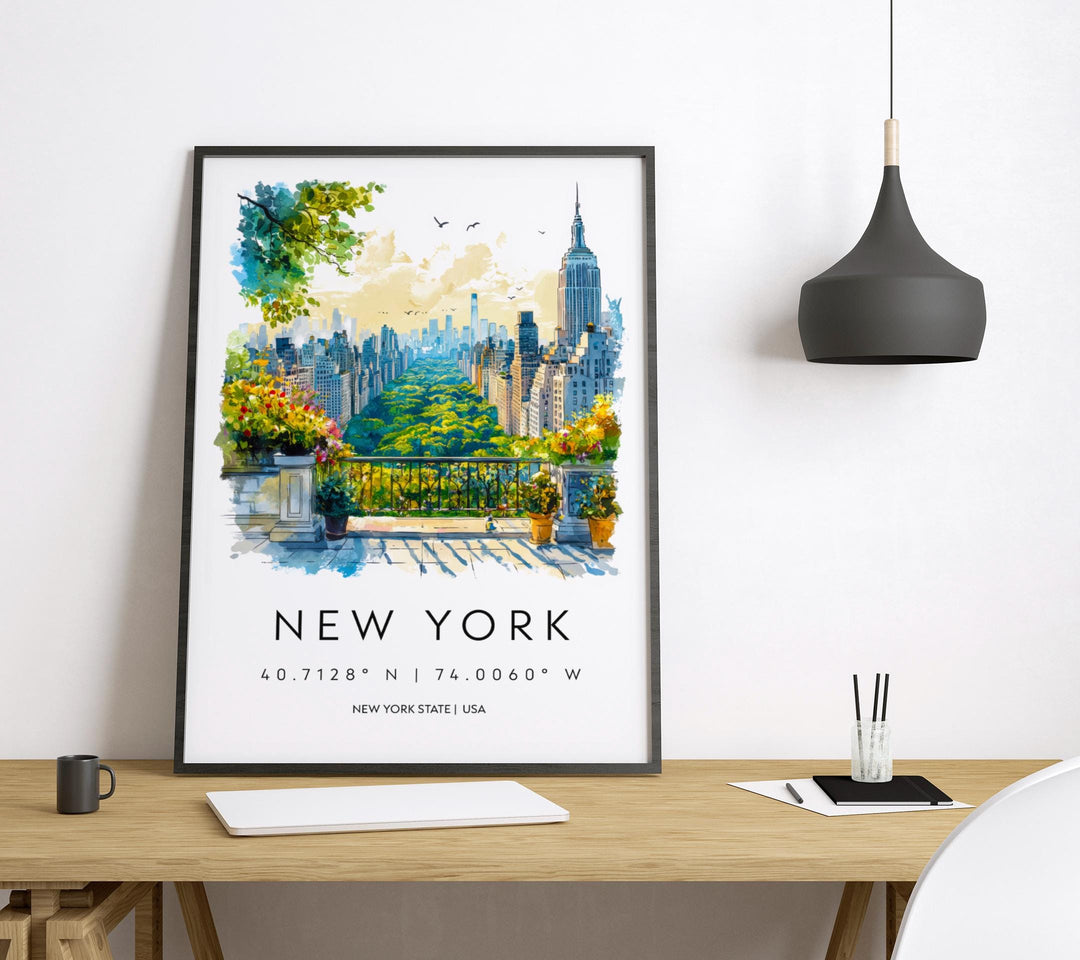 New York Watercolor Poster New York Travel Print New York Wall Art New York Cityscape Painting New York Souvenir USA Decor