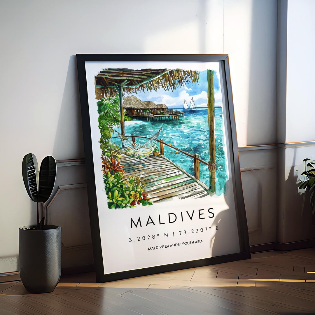 Maldives Watercolor Poster Maldives Travel Print Maldives Wall Art Maldives Island Painting Maldives Souvenir Beach Decor