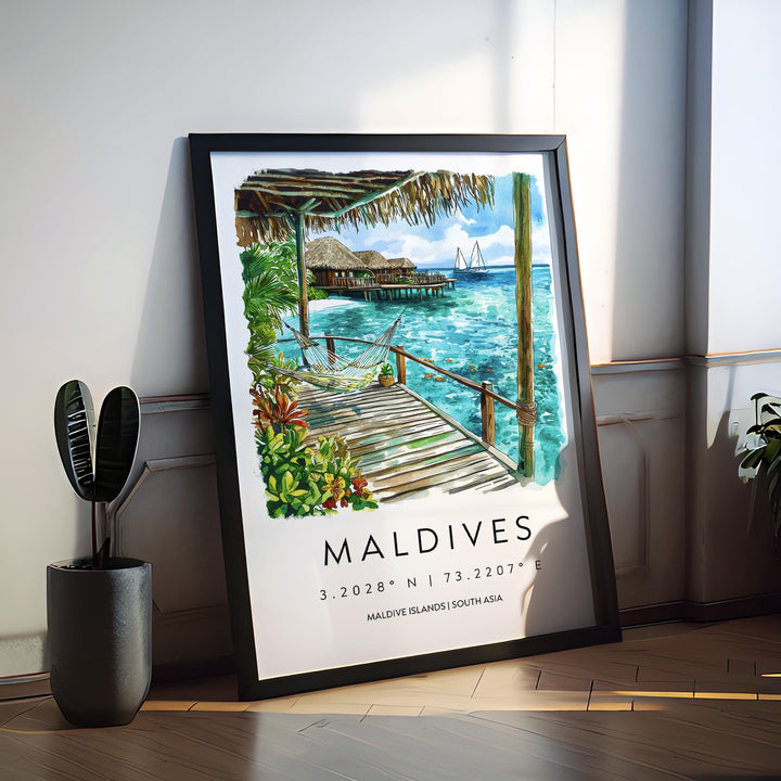 Maldives Watercolor Poster Maldives Travel Print Maldives Wall Art Maldives Island Painting Maldives Souvenir Beach Decor