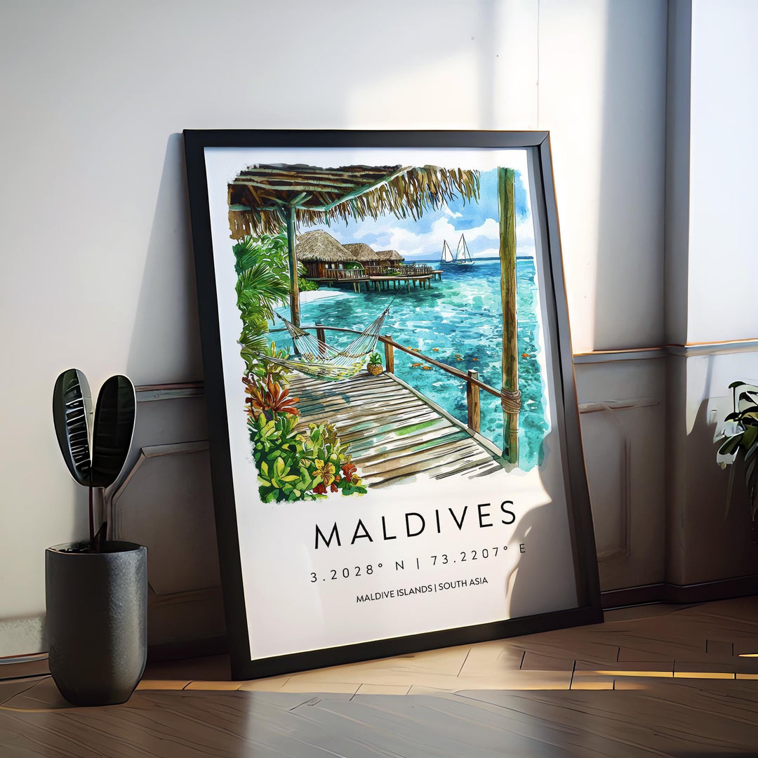 Maldives Watercolor Poster Maldives Travel Print Maldives Wall Art Maldives Island Painting Maldives Souvenir Beach Decor
