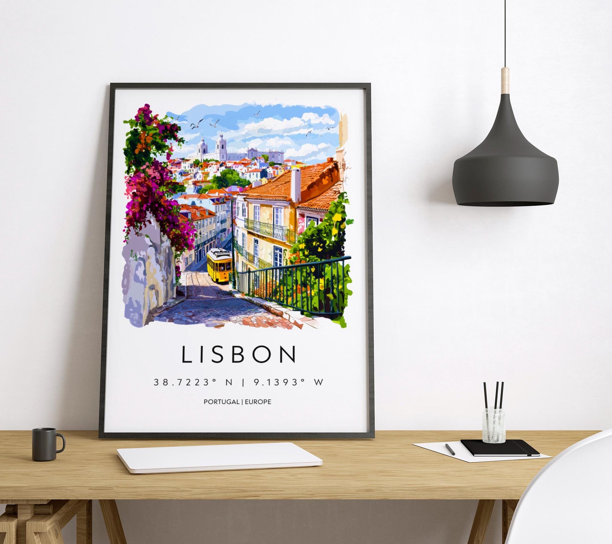 Lisbon Watercolor Poster Lisbon Travel Print Lisbon Wall Art Lisbon Cityscape Painting Lisbon Souvenir Portugal Decor