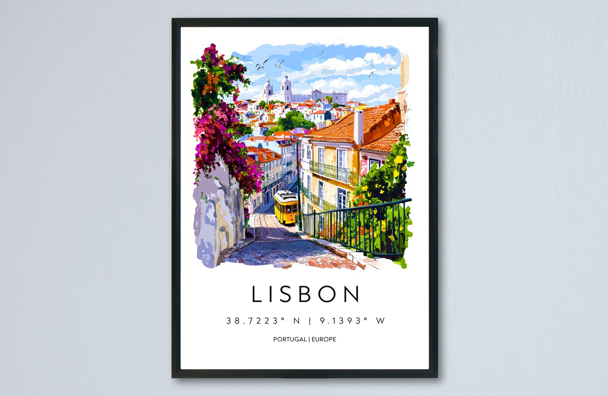Lisbon Watercolor Poster Lisbon Travel Print Lisbon Wall Art Lisbon Cityscape Painting Lisbon Souvenir Portugal Decor