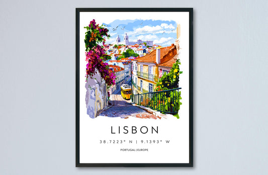 Lisbon Watercolor Poster Lisbon Travel Print Lisbon Wall Art Lisbon Cityscape Painting Lisbon Souvenir Portugal Decor