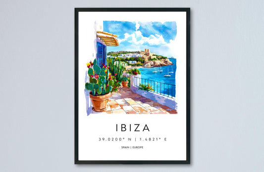 Ibiza Watercolor Poster Ibiza Travel Print Ibiza Wall Art Ibiza Cityscape Painting Ibiza Souvenir Spain Island Decor