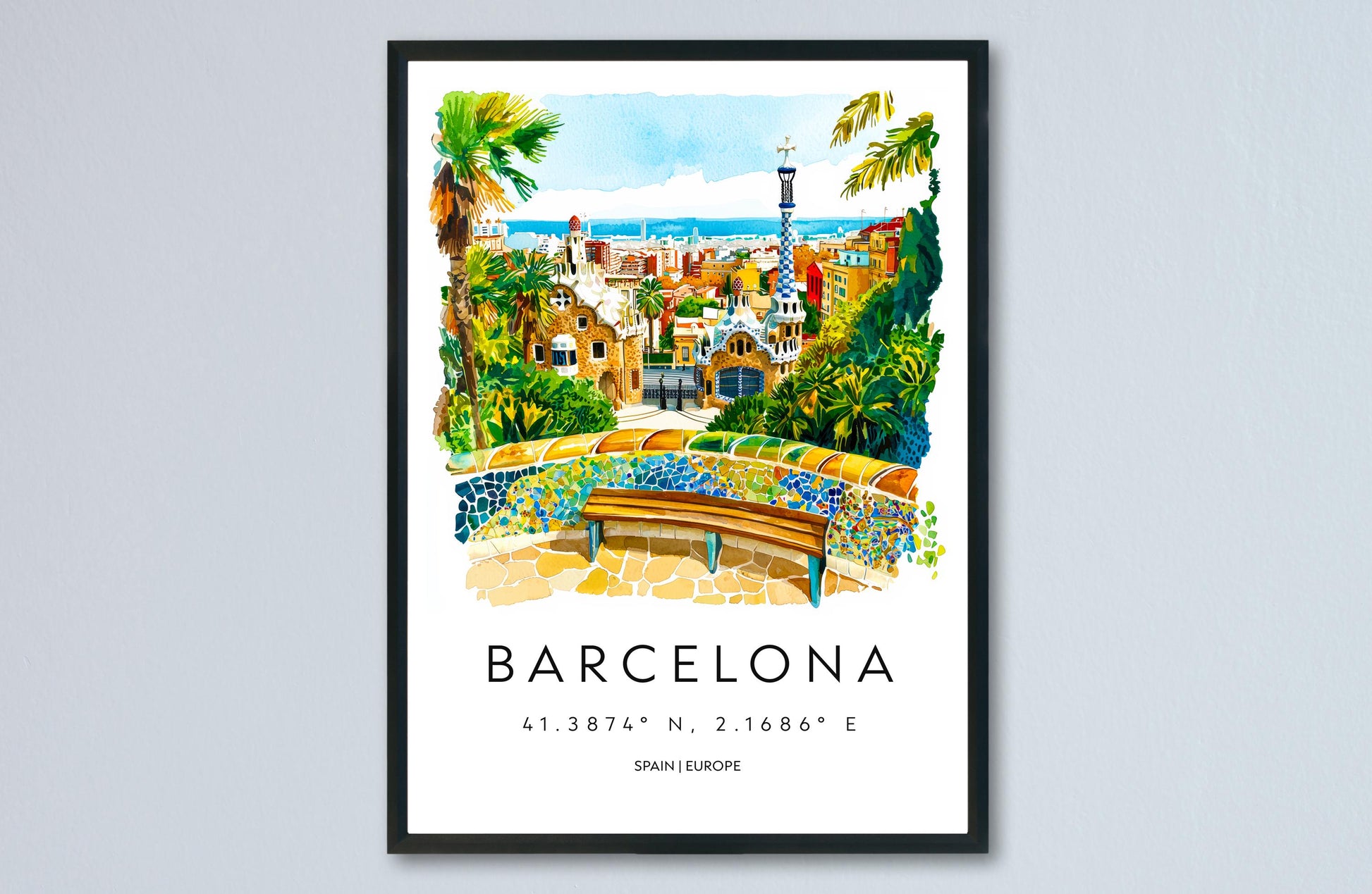 Barcelona Watercolor Poster Barcelona Travel Print Barcelona Wall Art Barcelona Cityscape Painting Barcelona Souvenir Spain Decor