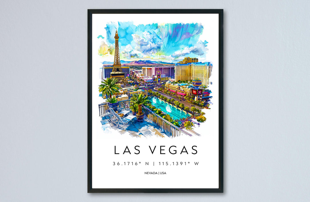 Las Vegas Watercolor Poster Las Vegas Travel Print Las Vegas Wall Art Las Vegas Cityscape Painting Las Vegas Souvenir USA Decor