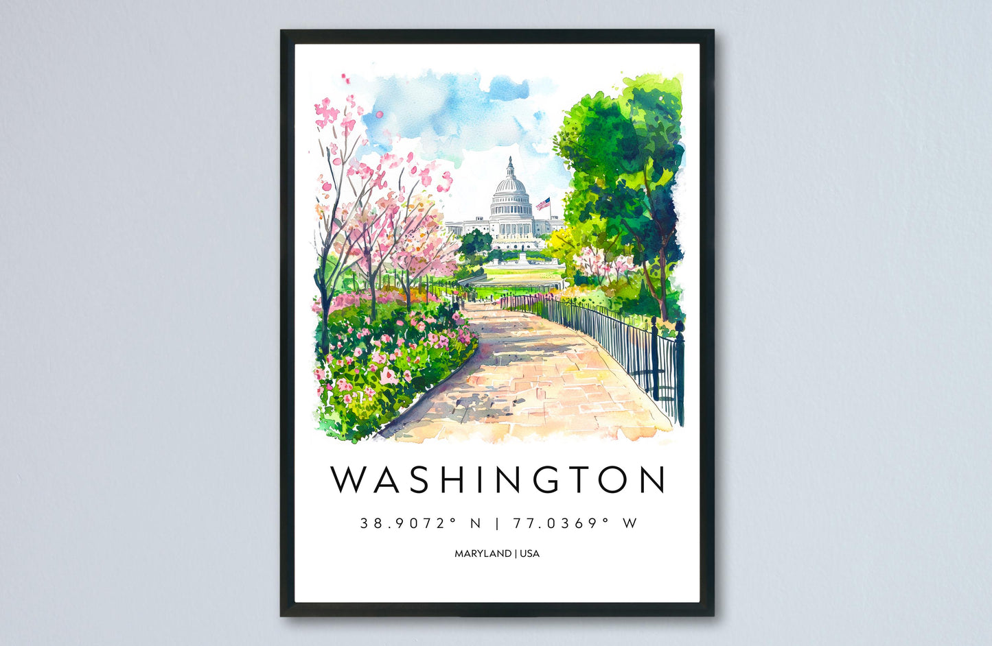 Washington DC Watercolor Poster Washington DC Travel Print Washington dc Wall Art Washington dc Painting Washington dc Souvenir USA Decor