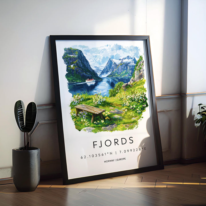 Fjords Watercolor Poster Fjords Travel Print Fjords Wall Art Fjords Landscape Painting Fjords Souvenir Norway Decor
