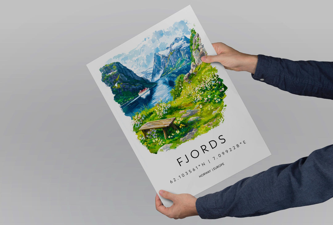 Fjords Watercolor Poster Fjords Travel Print Fjords Wall Art Fjords Landscape Painting Fjords Souvenir Norway Decor