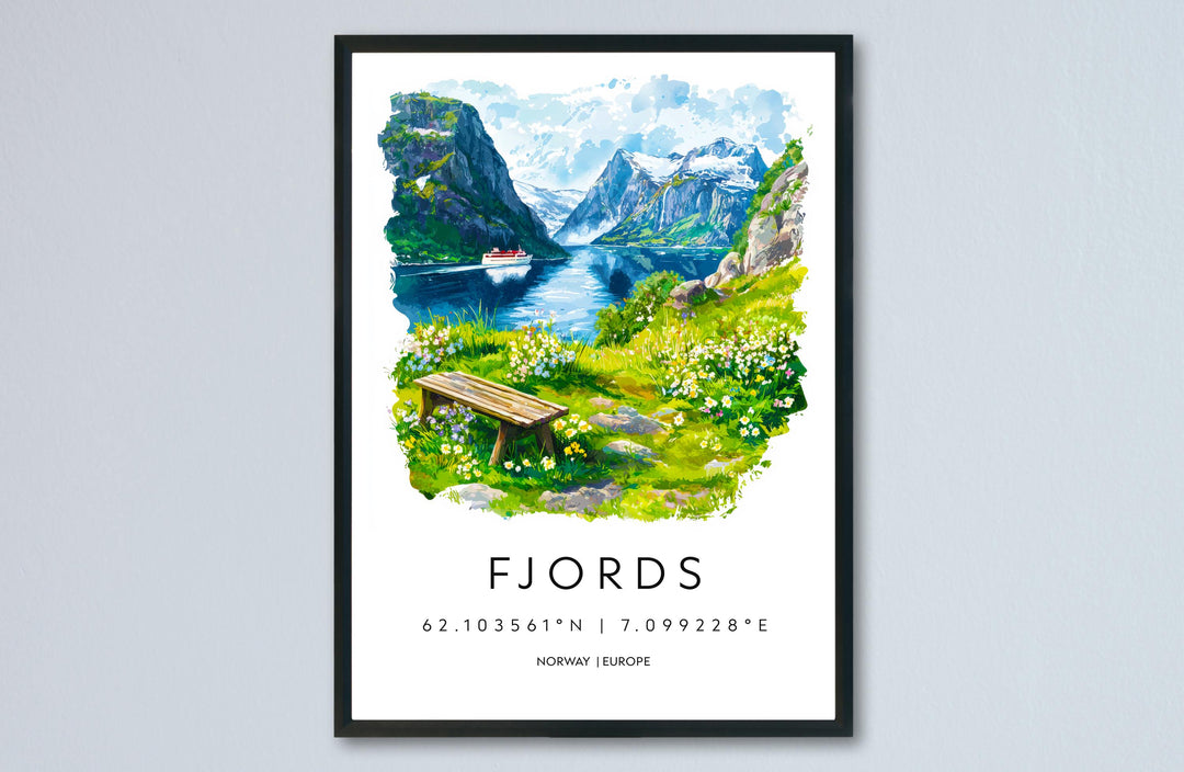Fjords Watercolor Poster Fjords Travel Print Fjords Wall Art Fjords Landscape Painting Fjords Souvenir Norway Decor