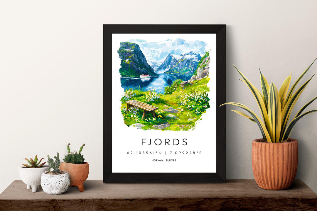 Fjords Watercolor Poster Fjords Travel Print Fjords Wall Art Fjords Landscape Painting Fjords Souvenir Norway Decor