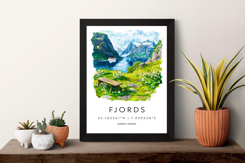Fjords Watercolor Poster Fjords Travel Print Fjords Wall Art Fjords Landscape Painting Fjords Souvenir Norway Decor