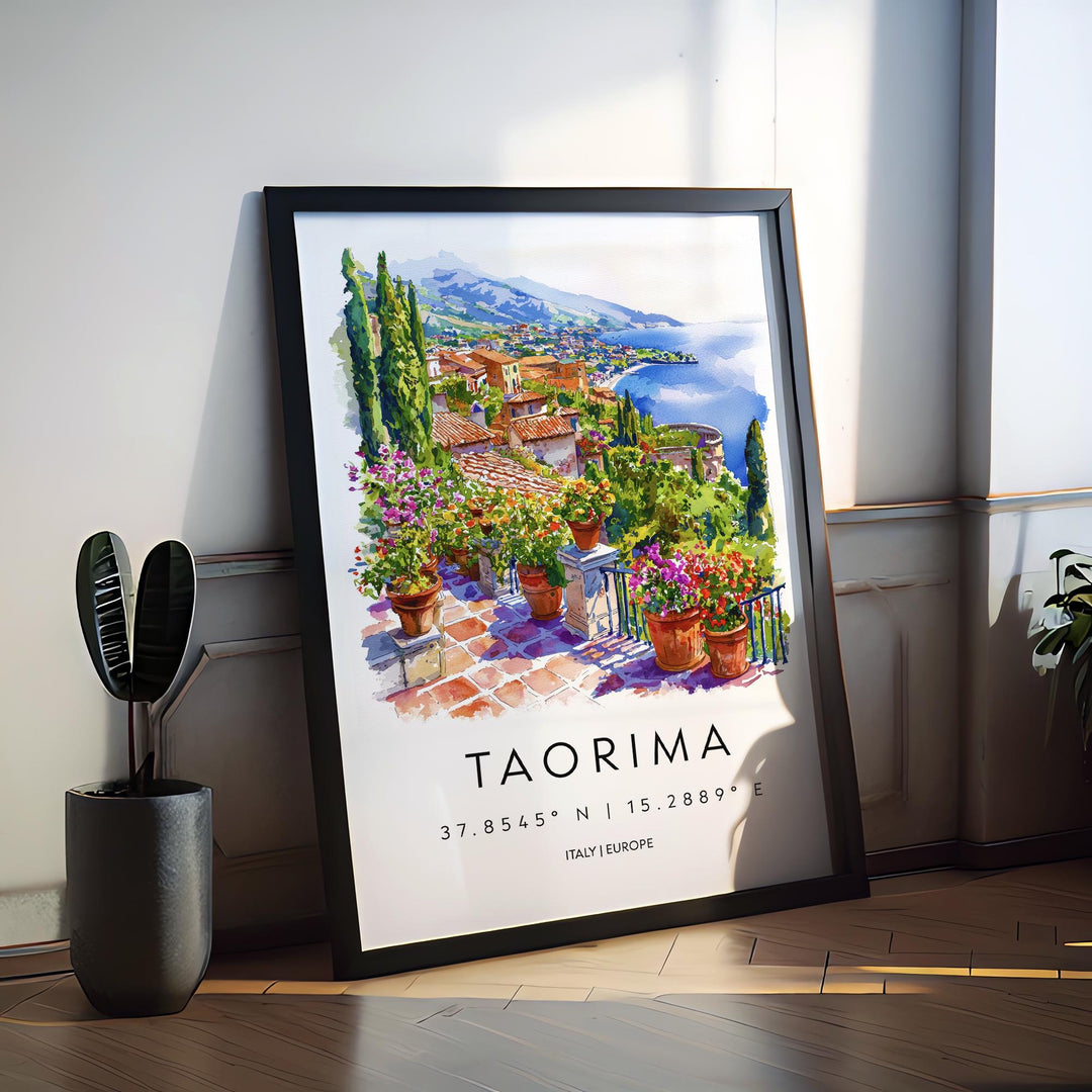 Taormina Watercolor Poster Taormina Travel Print Taormina Wall Art Taormina Cityscape Painting Taormina Souvenir Sicily Decor