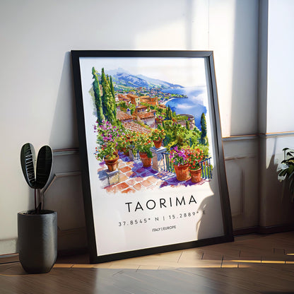 Taormina Watercolor Poster Taormina Travel Print Taormina Wall Art Taormina Cityscape Painting Taormina Souvenir Sicily Decor