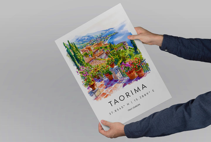 Taormina Watercolor Poster Taormina Travel Print Taormina Wall Art Taormina Cityscape Painting Taormina Souvenir Sicily Decor