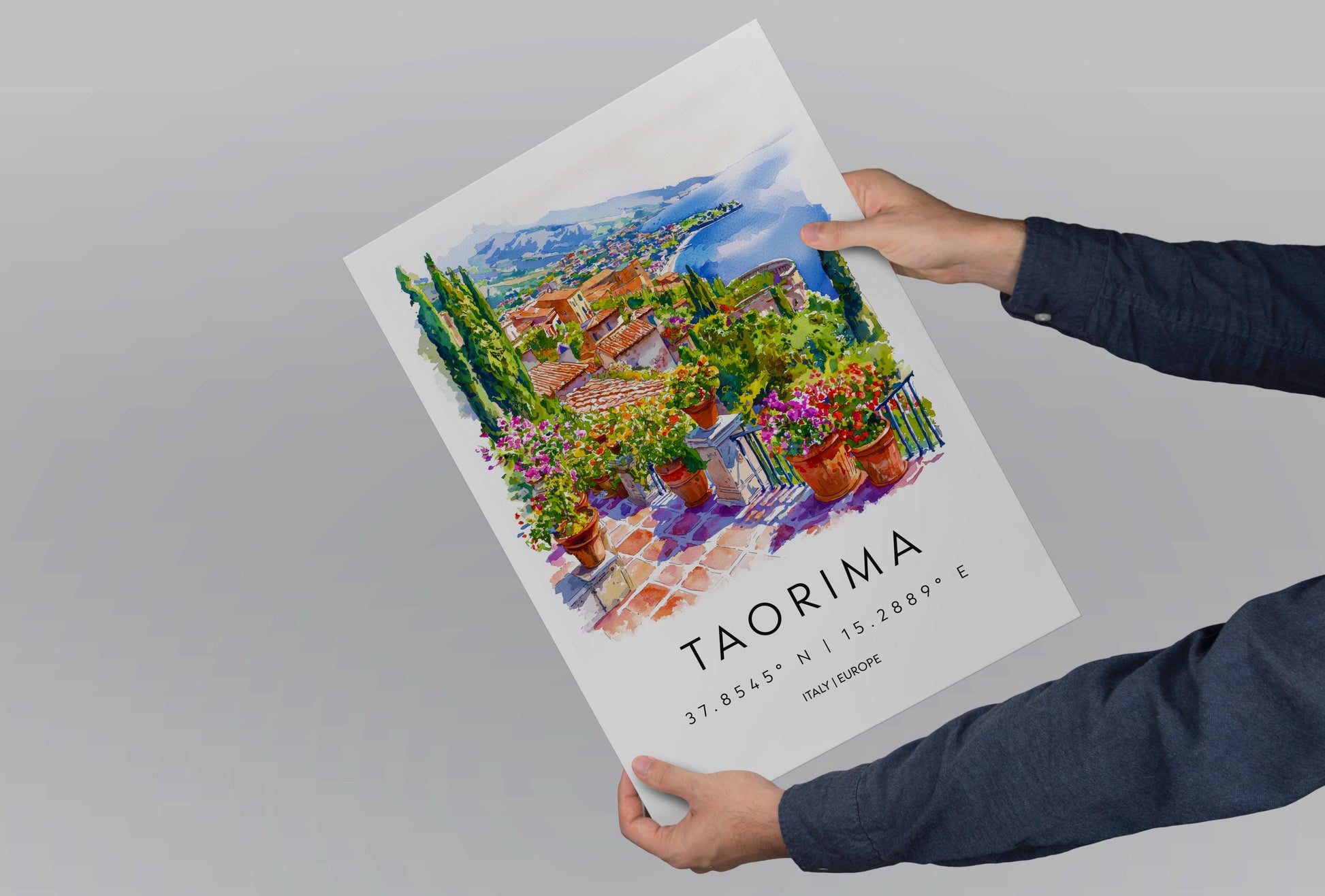 Taormina Watercolor Poster Taormina Travel Print Taormina Wall Art Taormina Cityscape Painting Taormina Souvenir Sicily Decor