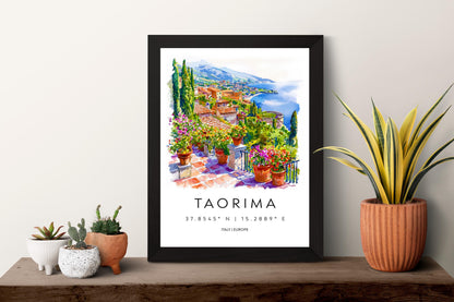 Taormina Watercolor Poster Taormina Travel Print Taormina Wall Art Taormina Cityscape Painting Taormina Souvenir Sicily Decor