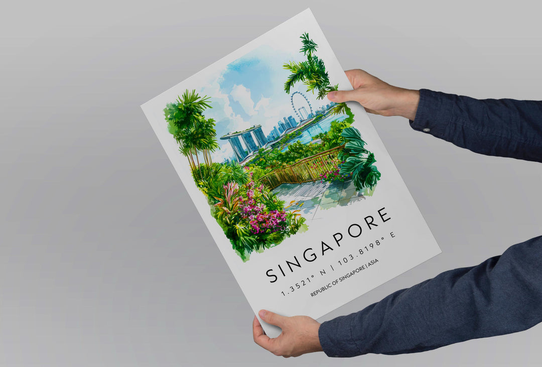 Singapore City Watercolor Poster Singapore City Travel Print Singapore City Wall Art Singapore Cityscape Painting Singapore City Souvenir