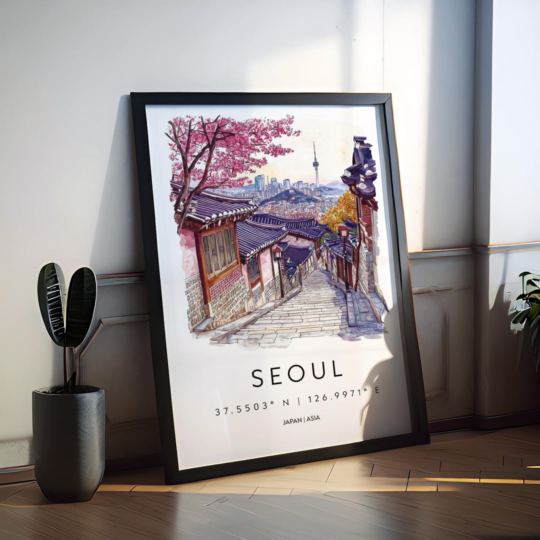 Seoul Watercolor Poster Seoul Travel Print Seoul Wall Art Seoul Cityscape Painting Seoul Souvenir South Korea Decor