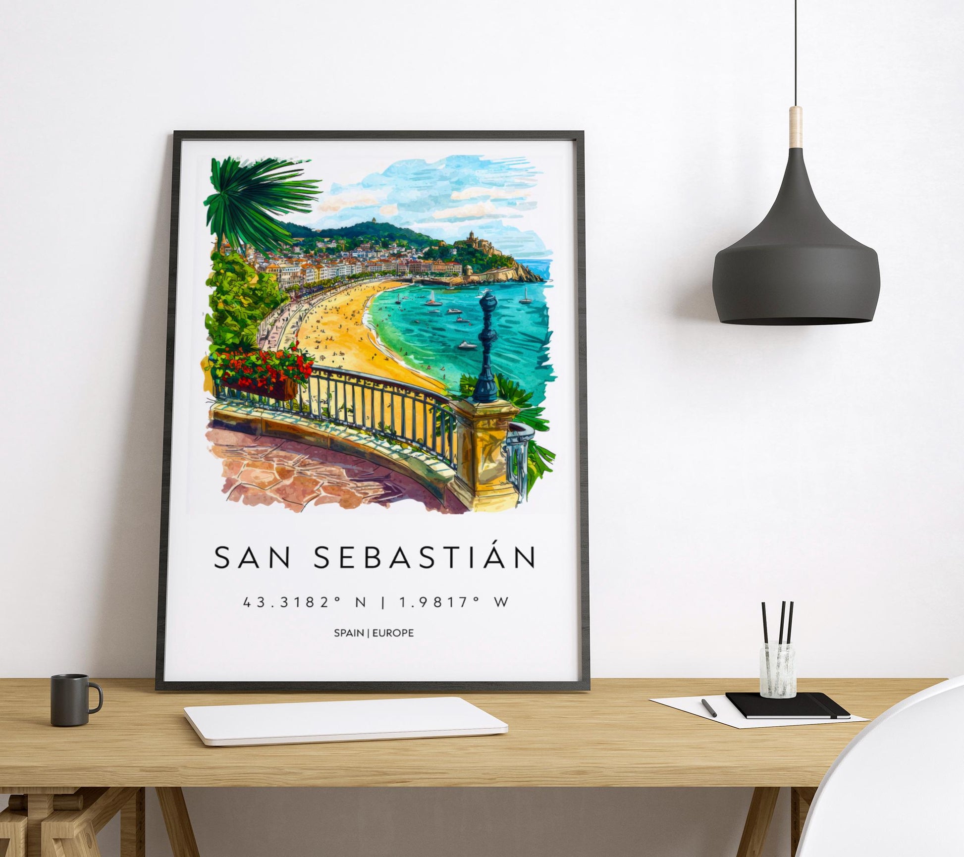 San Sebastián Watercolor Poster San Sebastián Travel Print San Sebastián Wall Art San Sebastián Cityscape Painting San Sebastián Souvenir
