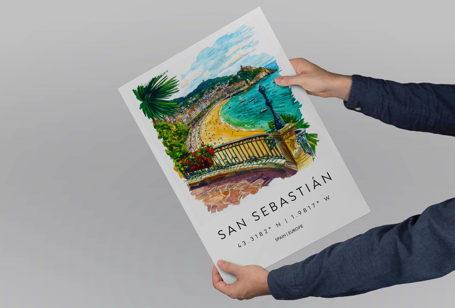 San Sebastián Watercolor Poster San Sebastián Travel Print San Sebastián Wall Art San Sebastián Cityscape Painting San Sebastián Souvenir
