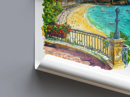 San Sebastián Watercolor Poster San Sebastián Travel Print San Sebastián Wall Art San Sebastián Cityscape Painting San Sebastián Souvenir
