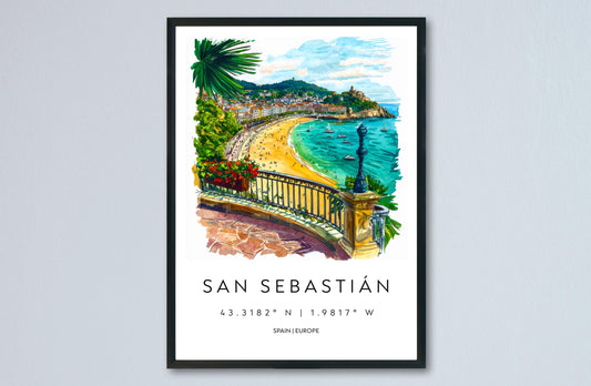San Sebastián Watercolor Poster San Sebastián Travel Print San Sebastián Wall Art San Sebastián Cityscape Painting San Sebastián Souvenir