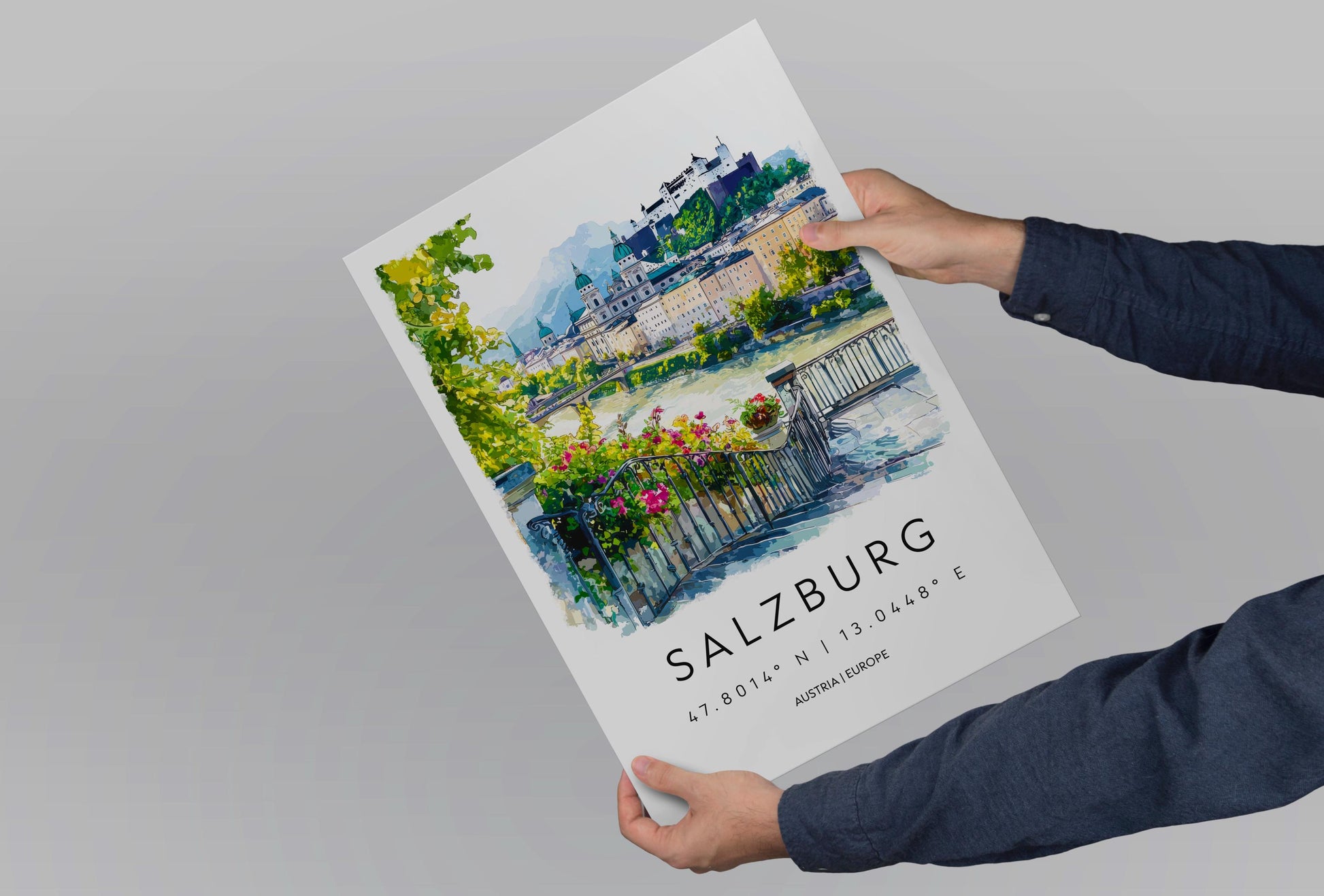 Salzburg Watercolor Poster Salzburg Travel Print Salzburg Wall Art Salzburg Cityscape Painting Salzburg Souvenir Austria Decor