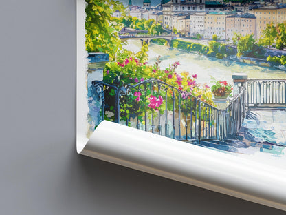 Salzburg Watercolor Poster Salzburg Travel Print Salzburg Wall Art Salzburg Cityscape Painting Salzburg Souvenir Austria Decor