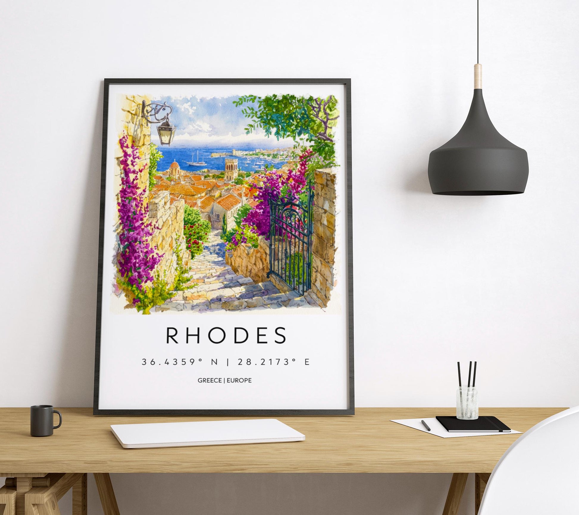 Rhodes Watercolor Poster Rhodes Travel Print Rhodes Wall Art Rhodes Cityscape Painting Rhodes Souvenir Greece Island Decor