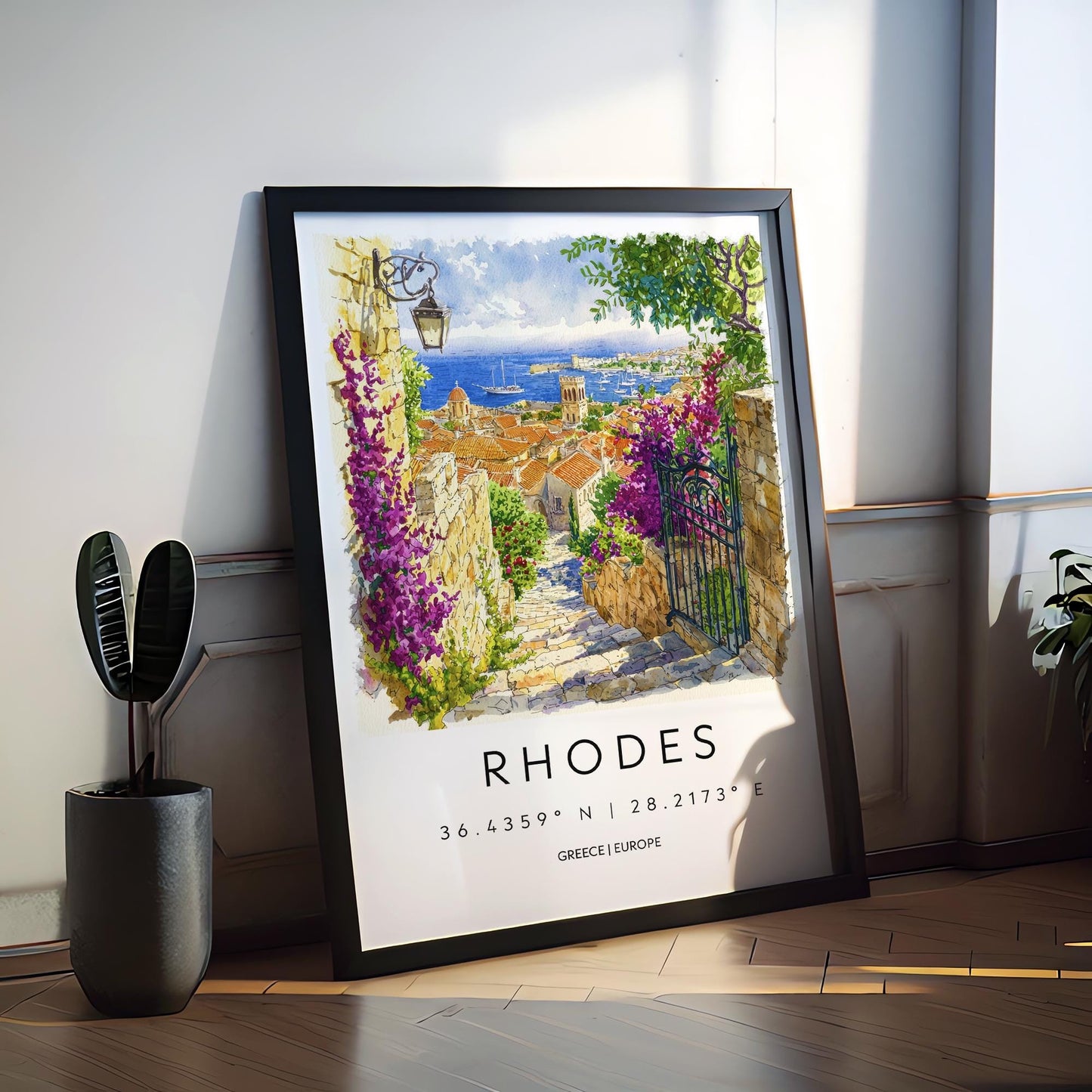 Rhodes Watercolor Poster Rhodes Travel Print Rhodes Wall Art Rhodes Cityscape Painting Rhodes Souvenir Greece Island Decor