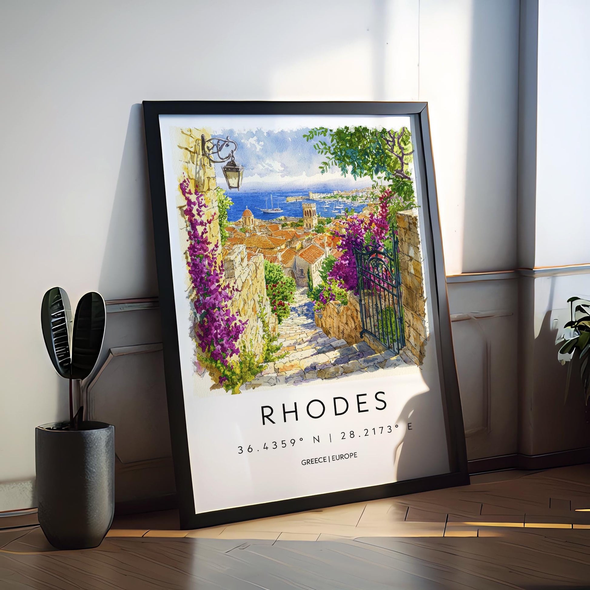 Rhodes Watercolor Poster Rhodes Travel Print Rhodes Wall Art Rhodes Cityscape Painting Rhodes Souvenir Greece Island Decor