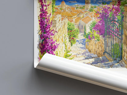 Rhodes Watercolor Poster Rhodes Travel Print Rhodes Wall Art Rhodes Cityscape Painting Rhodes Souvenir Greece Island Decor