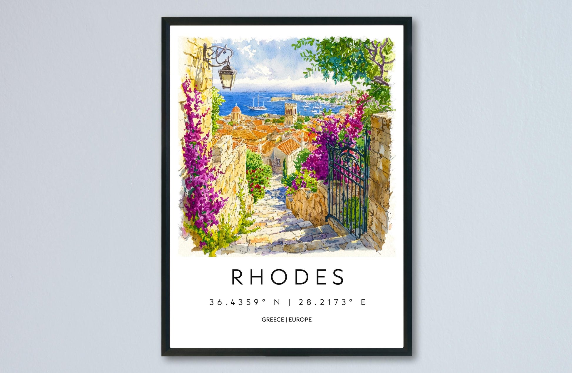 Rhodes Watercolor Poster Rhodes Travel Print Rhodes Wall Art Rhodes Cityscape Painting Rhodes Souvenir Greece Island Decor